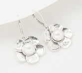 Or Paz Sterling Silver Cultured Pearl Flower Lever Back Earrings