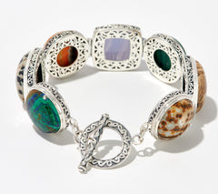 Artisan Crafted Fancy Cushion Cabochon Gemstone Bracelet, 7-3/4"