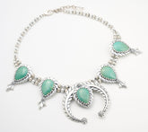 American West Green Turquoise Gem Squash Blossom Necklace