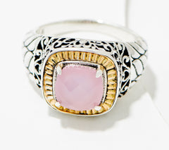 Artisan Crafted SS & 18K Chalcedony Cushion Ring, Size 8