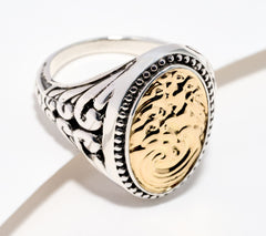 Artisan Crafted Sterling Silver & 18K Gold Accent Oval Coin Ring, Size 9