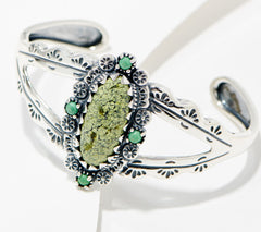 American West Sterling Silver Oval Serpentine Gemstone Cuff Bracelet 7-1/4"