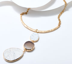 Susan Graver White Semi-Precious Three Drop Gold Tone Necklace