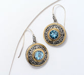 Artisan Crafted Sterling Silver & 18K Blue Topaz Fancy Disc Earrings