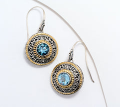 Artisan Crafted Sterling Silver & 18K Blue Topaz Fancy Disc Earrings