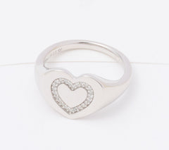 Affinity Rhodium-plated Sterling Silver Heart Signet Ring, Size 6