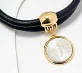 David Markstein Sterling Silver Goldclad Coin & Leather Bracelet or Necklace, Avg; 7-1/2"