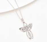 Fado Sterling Silver Celtic Angel Pendant with 18" Chain, Clear
