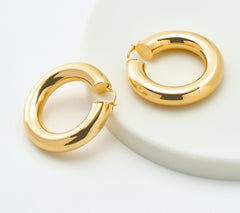 David Markstein Yellow Bronze 7.5mm Polished 1-1/2" Hoop Earrings