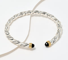 Christian James Sterling Silver two-Tone Black Spinel Gemstone Cuff, 7-1/4"