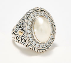 Artisan Crafted Sterling Silver & 18K Accents Pearl Gem Ring, Size 11