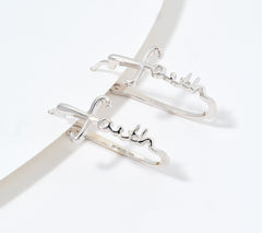 David Markstein Sterling Silver Inspirational ‘Faith’ Hoop Earrings