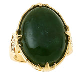 Jade of Yesteryear Sterling Silver Nephrite Jade & Cubic Zirconia Dome Ring, Size 8