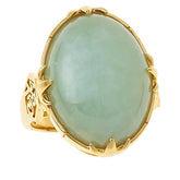 Jade of Yesteryear Sterling Silver Goldclad Light Green Jade & Cz Dome Ring, Size 8