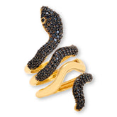 Rarities 22K Gold-Plated Snake Wrap Ring 2.28ctw Black Spinel, Size 7