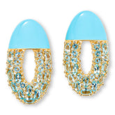 Rarities Blue Topaz and White Zircon Baby Blue Enamel Oval Earrings