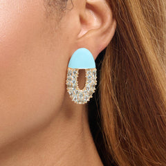 Rarities Blue Topaz and White Zircon Baby Blue Enamel Oval Earrings