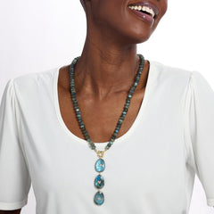 Rarities Gold-Plated Natural Labradorite & White Zircon Drop Necklace, 24"