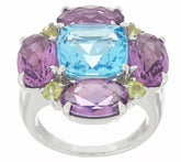 QVC Sterling Silver 10.10Ct Multi-Gemstone Flower Ring, Size 7