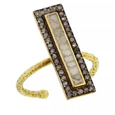 Joya Sterling Silver Goldclad White Polki Diamond Deco Hammered Ring, Size 6