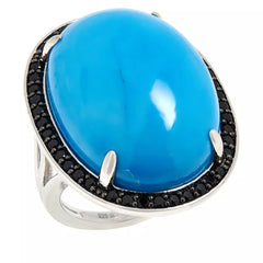 Colleen Lopez Sterling Silver Blue Howlite & Black Spinel Ring. Size 7