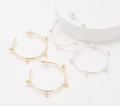Joan Rivers Goldtone/Silvertone Set of 2 Beaded Hoop Earring