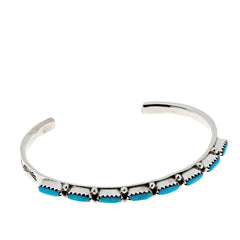 Chaco Canyon Zuni Kingman Turquoise Rectangular Stone Cuff. 6-3/4"