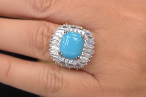 Absolute Sterling Silver Cubic Zirconia &Simulated Turquoise Ring, Size 9