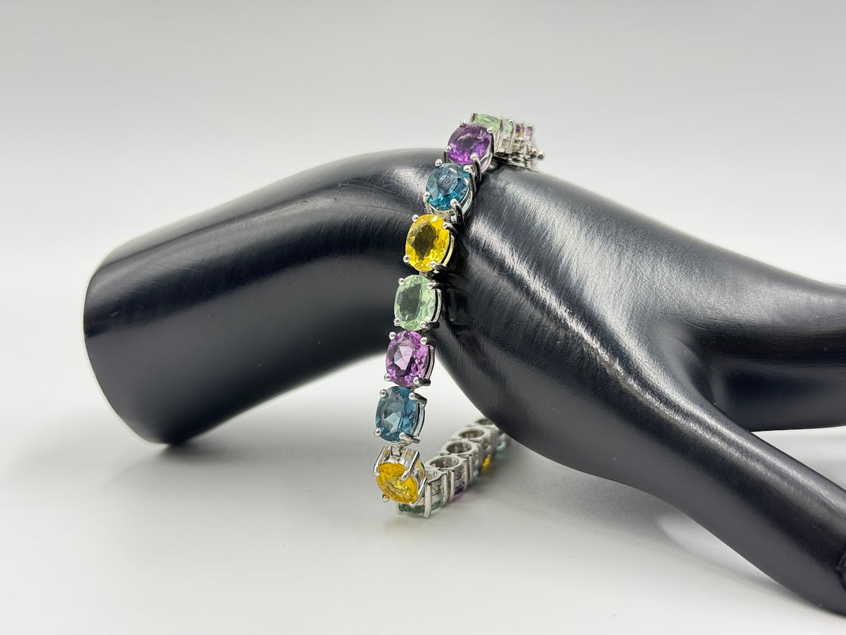 Absolute Sterling Silver Multicolor Gemstone Tennis Bracelet, 7"