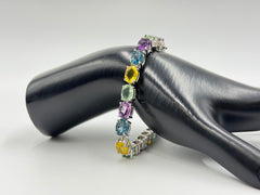 Absolute Sterling Silver Multicolor Gemstone Tennis Bracelet, 7"