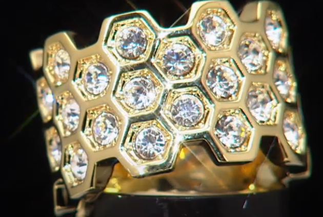 Real Collectibles by Adrienne Crystal Goldtone Honeycomb Band Ring, Size 5