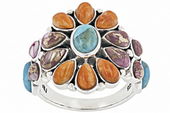JTV Sterling Silver Blue Composite Turquoise & Multi-Color Spiny Oyster Shell  Ring, Size 9