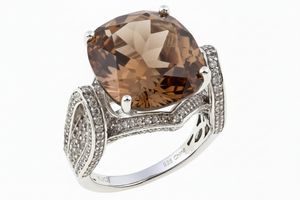 Colleen Lopez Checkerboard-Cut Smokey Quartz & White Zircon Ring, Size 6