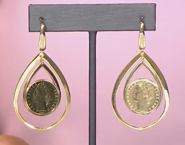 Bellezza Bronze "Civetta" 100 Lira Micro Coin Teardrop Earrings