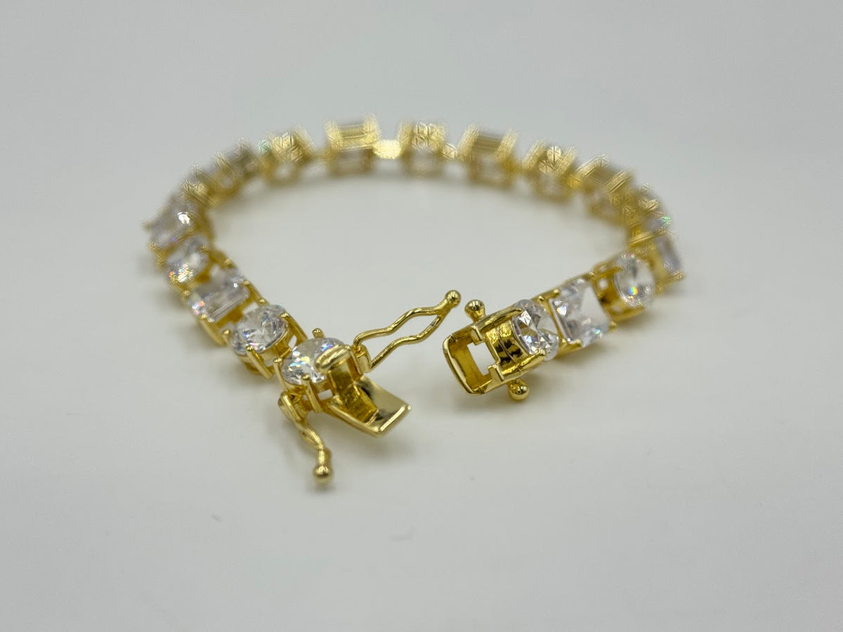 Absolute Sterling Silver Goldclad Square/Round CZ Tennis Bracelet, 6-1/4"