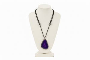 JK NY Colored Purple Agate Slice Double-Row Drop Necklace