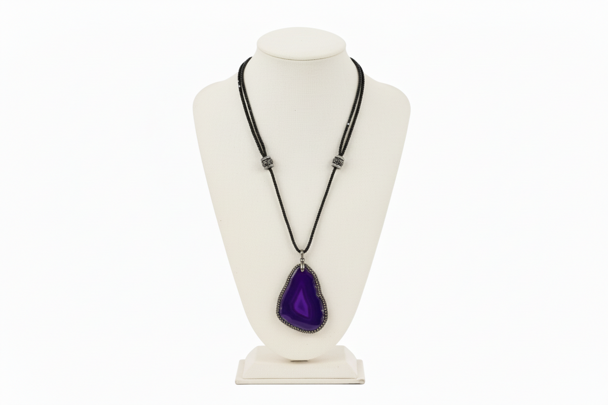 JK NY Colored Purple Agate Slice Double-Row Drop Necklace
