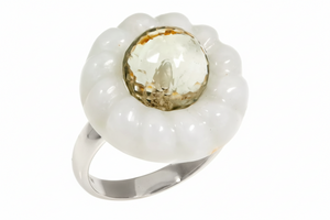 Jade of Yesteryear Sterling Silver Jade & Prasiolite Cable Frame Ring, Size 6