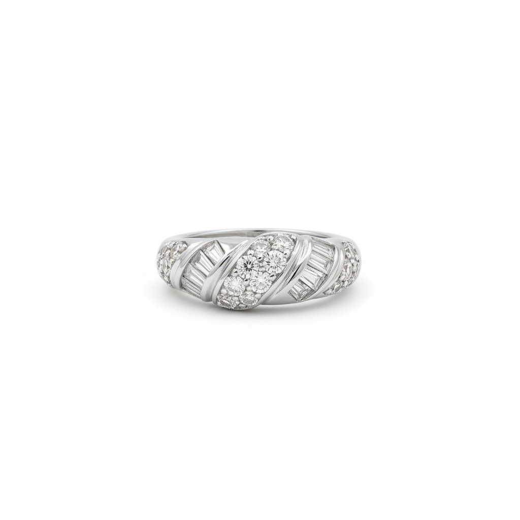 Absolute Sterling Silver CZ Round & Baguette Band Ring, Size 7