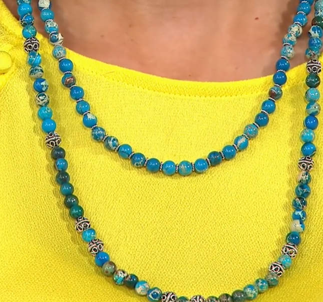 Ottoman Sterling Silver Beryl Multicolor 2-Strand Gemstone Bead Necklace 20"