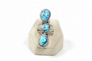 Chaco Canyon Sterling Silver Multicut Kingman Turquoise Elongated Ring, Size 5