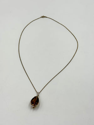 Rarities Fine Jewelry Sterling Silver Goldclad Cognac Quartz Pear Pendant Necklace 18”