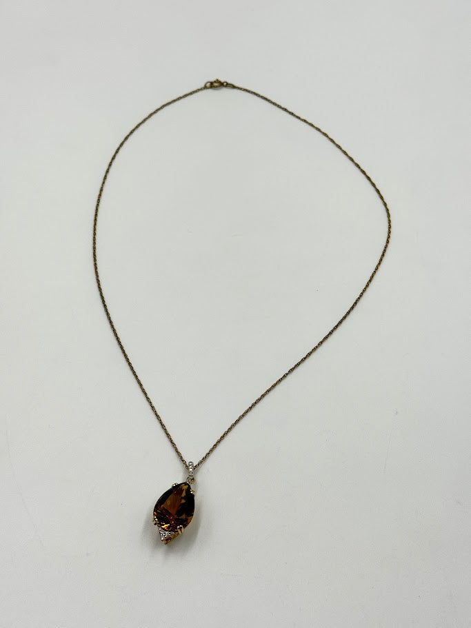 Rarities Fine Jewelry Sterling Silver Goldclad Cognac Quartz Pear Pendant Necklace 18”