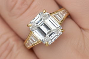 Absolute Sterling Silver Goldclad "Hall of Mirrors" Emerald-Cut CZ Baguette Ring, Size 7