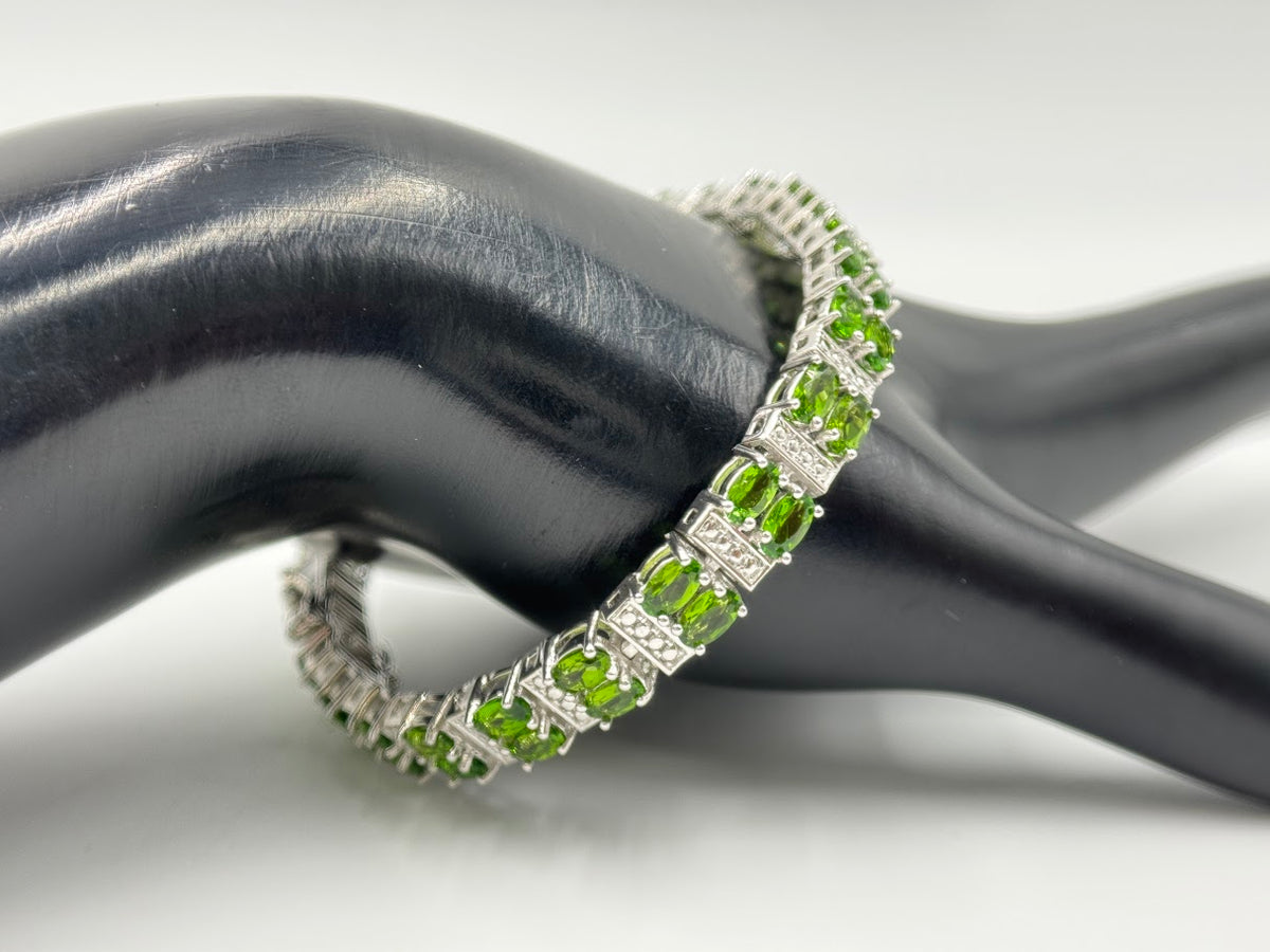 Rarities Sterling Silver Chrome Diopside & White Zircon Tennis Bracelet, 7-1/4"