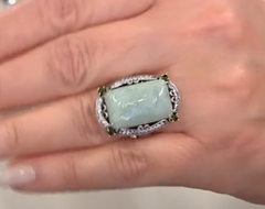 Jade of Yesteryear Sterling Silver Emerald-Cut Green Jade & Multi-Gemstone Ring, Size 6