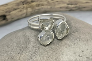 Herkimer Mines Sterling Silver Freeform Quartz 3-Stone Ring, Size 9