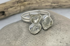 Herkimer Mines Sterling Silver Freeform Quartz 3-Stone Ring, Size 9
