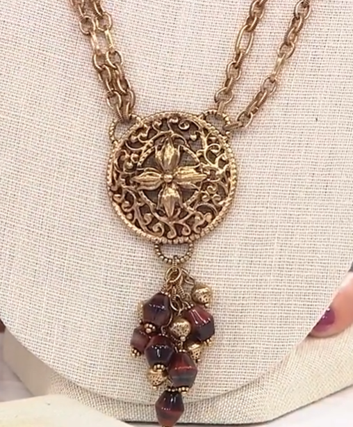 Patricia Nash Goldtone Floret Charm Medallion Dangle Necklace, 32"