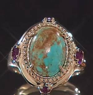 Paul Deasy Sterling Silver Goldclad Oval 8 Turquoise & Amethyst Ring, Size 6